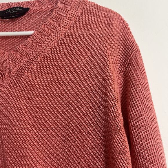 Max Mara Weekend Sweater Womens L Salmon Pink Orange Ribbed Trim V Neck Preppy - Picture 5 of 9